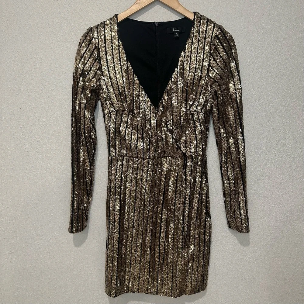 Lulu's Party Starts Now Shimmering Gold Sequin Long Sleeve Dress - Picture 2 of 11